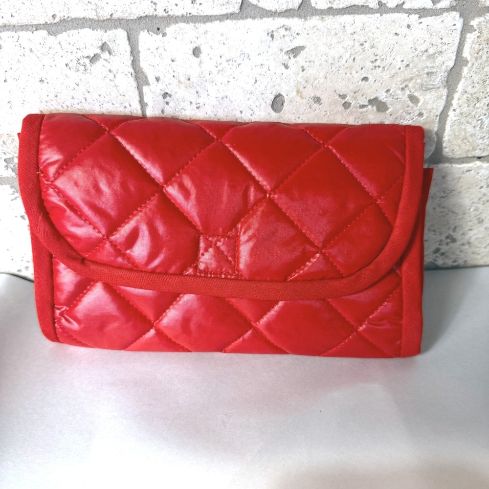 Red Quilted Wallet Clutch Organizer Fold Over Travel Zip Pocket